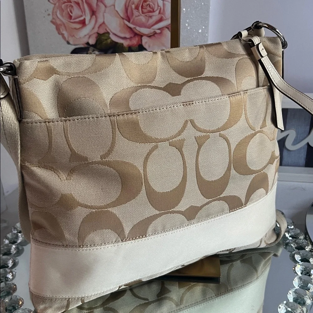 Coach Beige and Cream  monogram Women's crossbody Bag